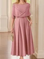 A-line Scoop 1/2 Sleeves Ruffles Tea-Length Mother of the Bride Dress