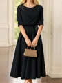 A-line Scoop 1/2 Sleeves Ruffles Tea-Length Mother of the Bride Dress