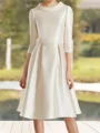 A-line Scoop 1/2 Sleeves Ruffles Tea-Length Satin Corset Mother of the Bride Dress