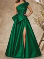 A-line One-Shoulder Bow Floor-Length Satin Corset Mother of the Bride Dress