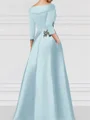 A-line V-neck 1/2 Sleeves Appliques Lace Floor-Length Satin Corset Mother of the Bride Dress