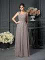 A-Line/Princess Scoop Floor-Length Chiffon Mother of the Bride Dresses With Beading