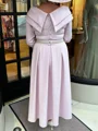 A-line V-neck 3/4 Sleeves Ruffles Ankle-Length Stretch Crepe Mother of the Bride Dress
