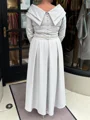 A-line V-neck 3/4 Sleeves Ruffles Ankle-Length Stretch Crepe Mother of the Bride Dress