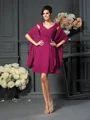 A-Line/Princess V-neck Knee-Length Chiffon Mother of the Bride Dresses With Pleats