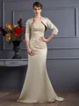 Trumpet/Mermaid Strapless Sweep Train Satin Mother of the Bride Dresses With Appliques Lace