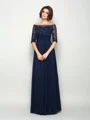 A-Line/Princess Off-the-Shoulder Floor-Length Chiffon Mother of the Bride Dresses With Beading