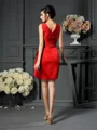 Sheath/Column V-neck Knee-Length Satin Mother of the Bride Dresses With Ruffles