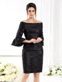 Sheath/Column Off-the-Shoulder Short/Mini Taffeta Mother of the Bride Dresses With Ruffles
