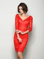 Sheath/Column V-neck Knee-Length Lace Mother of the Bride Dresses With Lace