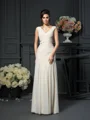 Sheath/Column V-neck Floor-Length Chiffon Mother of the Bride Dresses With Appliques Lace