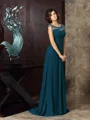 A-Line/Princess Scoop Sweep Train Chiffon Mother of the Bride Dresses With Beading