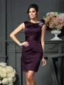 Sheath/Column Scoop Knee-Length Satin Mother of the Bride Dresses With Beading
