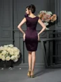 Sheath/Column Scoop Knee-Length Satin Mother of the Bride Dresses With Beading