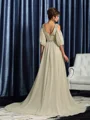 A-Line/Princess V-neck Court Train Chiffon Mother of the Bride Dresses With Beading