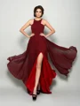 A-Line/Princess High Neck Sweep Train Chiffon Mother of the Bride Dresses With Leg Slit