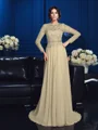 A-Line/Princess Scoop Sweep Train Chiffon Mother of the Bride Dresses With Beading