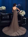 Sheath/Column Scoop Court Train Chiffon Mother of the Bride Dresses With Beading