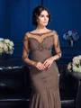 Sheath/Column Scoop Court Train Chiffon Mother of the Bride Dresses With Beading