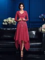 A-Line/Princess V-neck Asymmetrical Chiffon Mother of the Bride Dresses With Appliques Lace