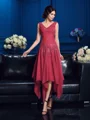 A-Line/Princess V-neck Asymmetrical Chiffon Mother of the Bride Dresses With Appliques Lace