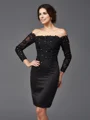 Sheath/Column Off-the-Shoulder Knee-Length Satin Mother of the Bride Dresses With Lace