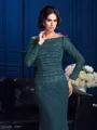 Sheath/Column Off-the-Shoulder Sweep Train Chiffon Mother of the Bride Dresses With Beading