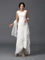 A-Line/Princess Scoop Asymmetrical Chiffon Mother of the Bride Dresses With Lace