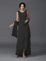 A-Line/Princess Scoop Asymmetrical Chiffon Mother of the Bride Dresses With Lace