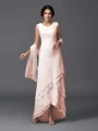 A-Line/Princess Scoop Asymmetrical Chiffon Mother of the Bride Dresses With Lace