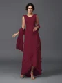 A-Line/Princess Scoop Asymmetrical Chiffon Mother of the Bride Dresses With Lace