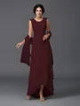 A-Line/Princess Scoop Asymmetrical Chiffon Mother of the Bride Dresses With Lace