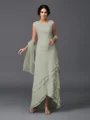A-Line/Princess Scoop Asymmetrical Chiffon Mother of the Bride Dresses With Lace