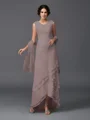 A-Line/Princess Scoop Asymmetrical Chiffon Mother of the Bride Dresses With Lace