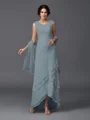 A-Line/Princess Scoop Asymmetrical Chiffon Mother of the Bride Dresses With Lace