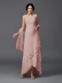 A-Line/Princess Scoop Asymmetrical Chiffon Mother of the Bride Dresses With Lace