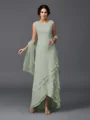 A-Line/Princess Scoop Asymmetrical Chiffon Mother of the Bride Dresses With Lace