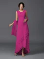 A-Line/Princess Scoop Asymmetrical Chiffon Mother of the Bride Dresses With Lace