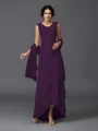 A-Line/Princess Scoop Asymmetrical Chiffon Mother of the Bride Dresses With Lace
