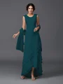 A-Line/Princess Scoop Asymmetrical Chiffon Mother of the Bride Dresses With Lace