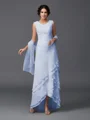 A-Line/Princess Scoop Asymmetrical Chiffon Mother of the Bride Dresses With Lace