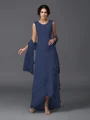 A-Line/Princess Scoop Asymmetrical Chiffon Mother of the Bride Dresses With Lace