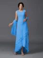 A-Line/Princess Scoop Asymmetrical Chiffon Mother of the Bride Dresses With Lace