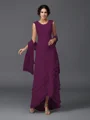 A-Line/Princess Scoop Asymmetrical Chiffon Mother of the Bride Dresses With Lace