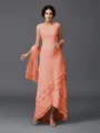 A-Line/Princess Scoop Asymmetrical Chiffon Mother of the Bride Dresses With Lace