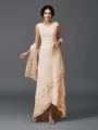 A-Line/Princess Scoop Asymmetrical Chiffon Mother of the Bride Dresses With Lace