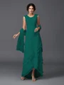 A-Line/Princess Scoop Asymmetrical Chiffon Mother of the Bride Dresses With Lace