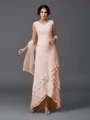 A-Line/Princess Scoop Asymmetrical Chiffon Mother of the Bride Dresses With Lace