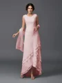A-Line/Princess Scoop Asymmetrical Chiffon Mother of the Bride Dresses With Lace
