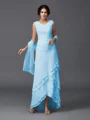 A-Line/Princess Scoop Asymmetrical Chiffon Mother of the Bride Dresses With Lace